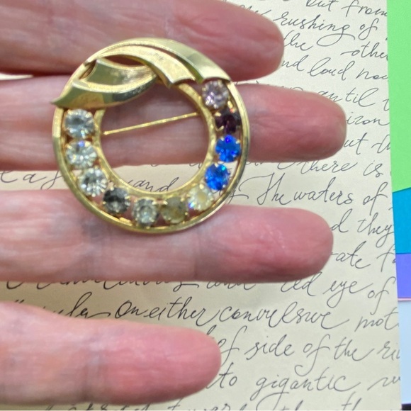 CATAMORE 1/20 12K Gold Filled 1960's Circle Brooch Mother's Rhinestone VTG Pin - Picture 2 of 9